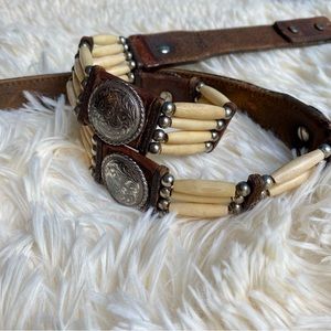 Tony Lama | Vintage Native Son Leather & Bone Bead Concho Belt - BELT ONLY